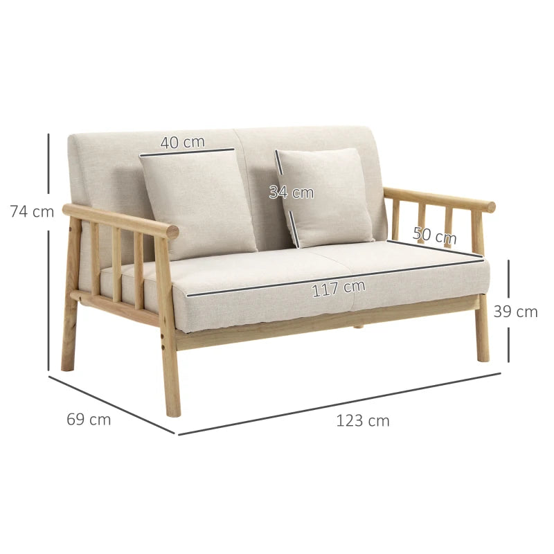 Nancy's Serle 2-Zitsbank - Zitbank - Woonkamerbank - Beige / Hout - ± 125 x 70 x 75 cm