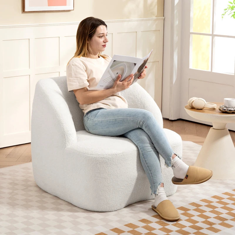 Nancy's Mentana Fauteuil - Relaxstoel - Loungestoel - Crème Wit - Teddy / Fleece
