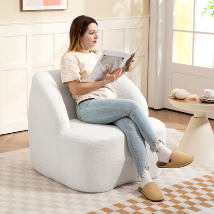 Nancy's Mentana Fauteuil - Relaxstoel - Loungestoel - Crème Wit - Teddy / Fleece