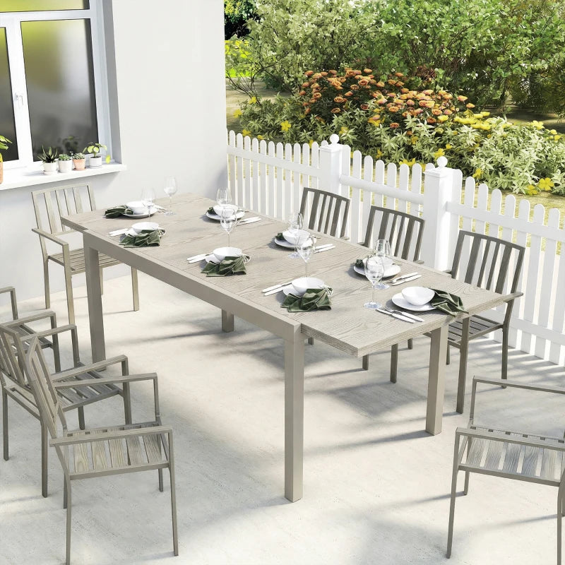 Nancy's Roddi Tuintafel - Uitschuifbare Buitentafel - Eettafel voor 8-10 Personen - Houtlook - Grijs - Aluminium / Staal - ± 154-214 x 85 x 75 cm