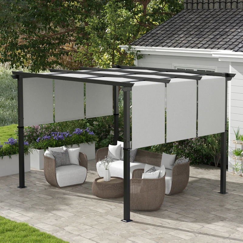 Nancy's Sulden Pergola - Tuinpaviljoen - Terrasoverkapping - Uitschuifbaar pergoladak - Grijs - ± 355 x 295 x 235 cm