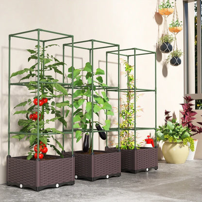 Nancy's Posina Plantenbakken - Verhoogde Bloembakken - Plantenbak met Klimrek - Groen / Donkerbruin - 40 x 40 x 125 cm