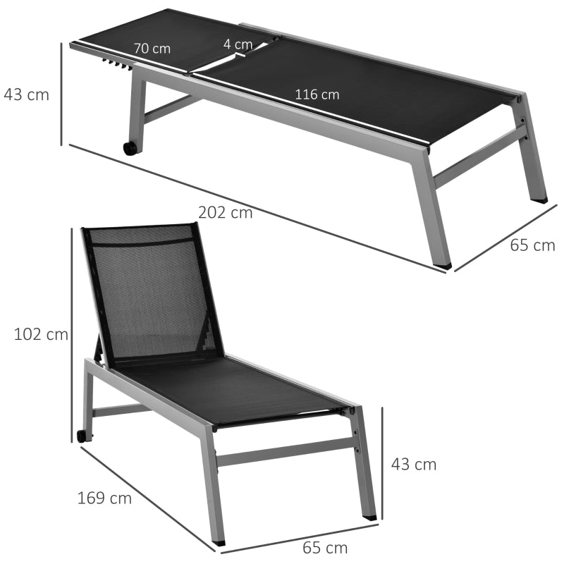 Nancy's Range Ligbed - Loungestoel - Ligstoel - Zwart - Aluminium