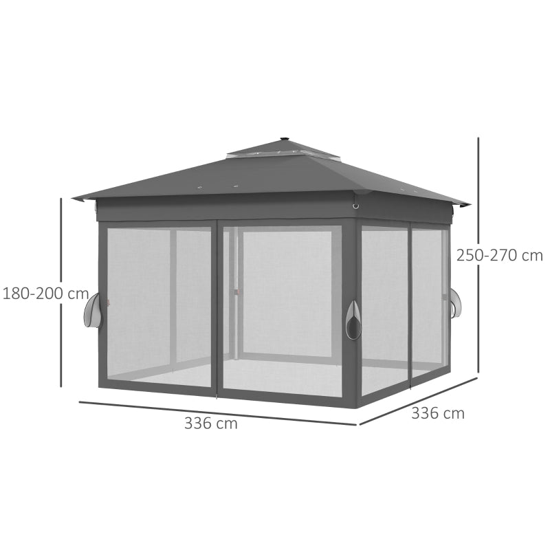 Pavillon Painswick de Nancy avec lampes LED - Tente de fête - Pavillon de jardin - Gris - ± 340 x 340 cm