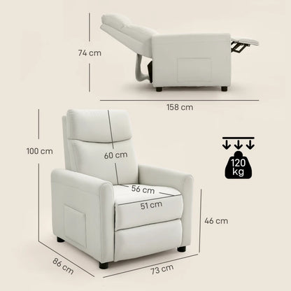Nancy's Terenzo Lounge Fauteuil - Relaxfauteuil - Loungestoel - Verstelbaar - Crèmewit - Linnen