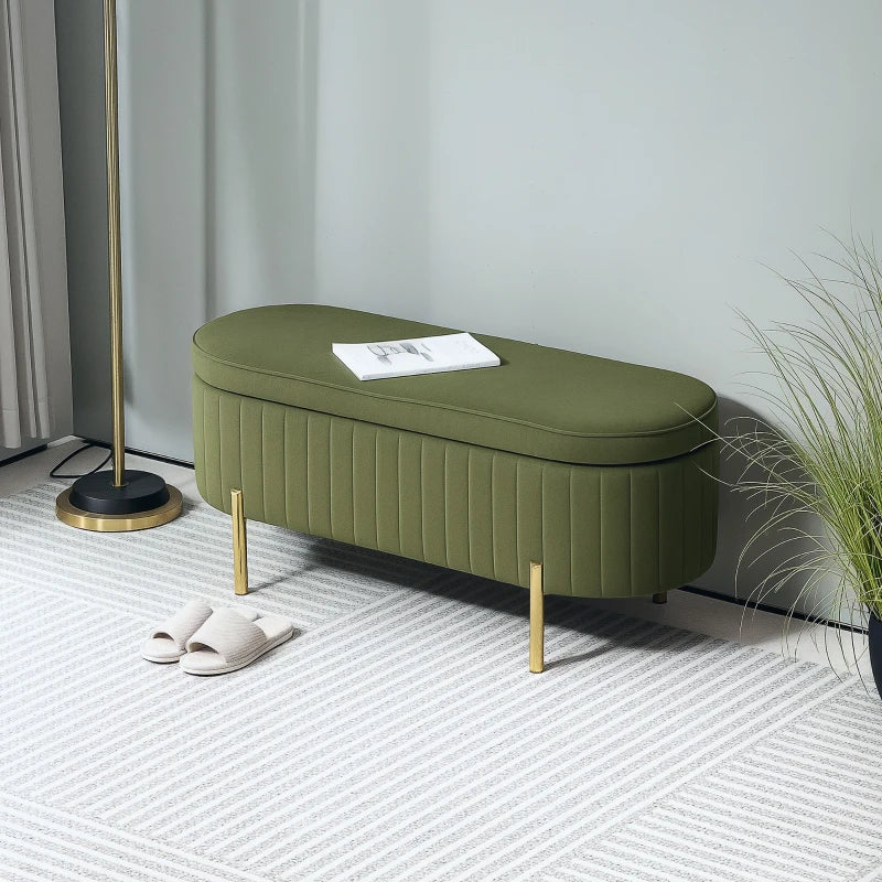 Nancy's Montese Opbergbank - Bankje met Opbergruimte - Groen - Fluweel - ± 110 x 45 x 45 cm