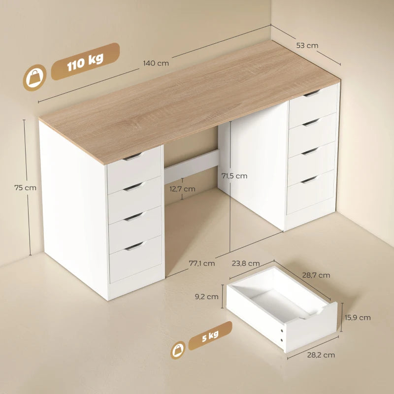 Nancy's Ossana Bureau - Computertafel - Met Lades - Wit / Natuurlijk hout - ± 140 x 55 x 75 cm