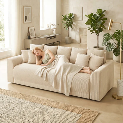 Nancy's Staffolo Slaapbank - Ligbank - Logeerbed - Beige - Corduroy