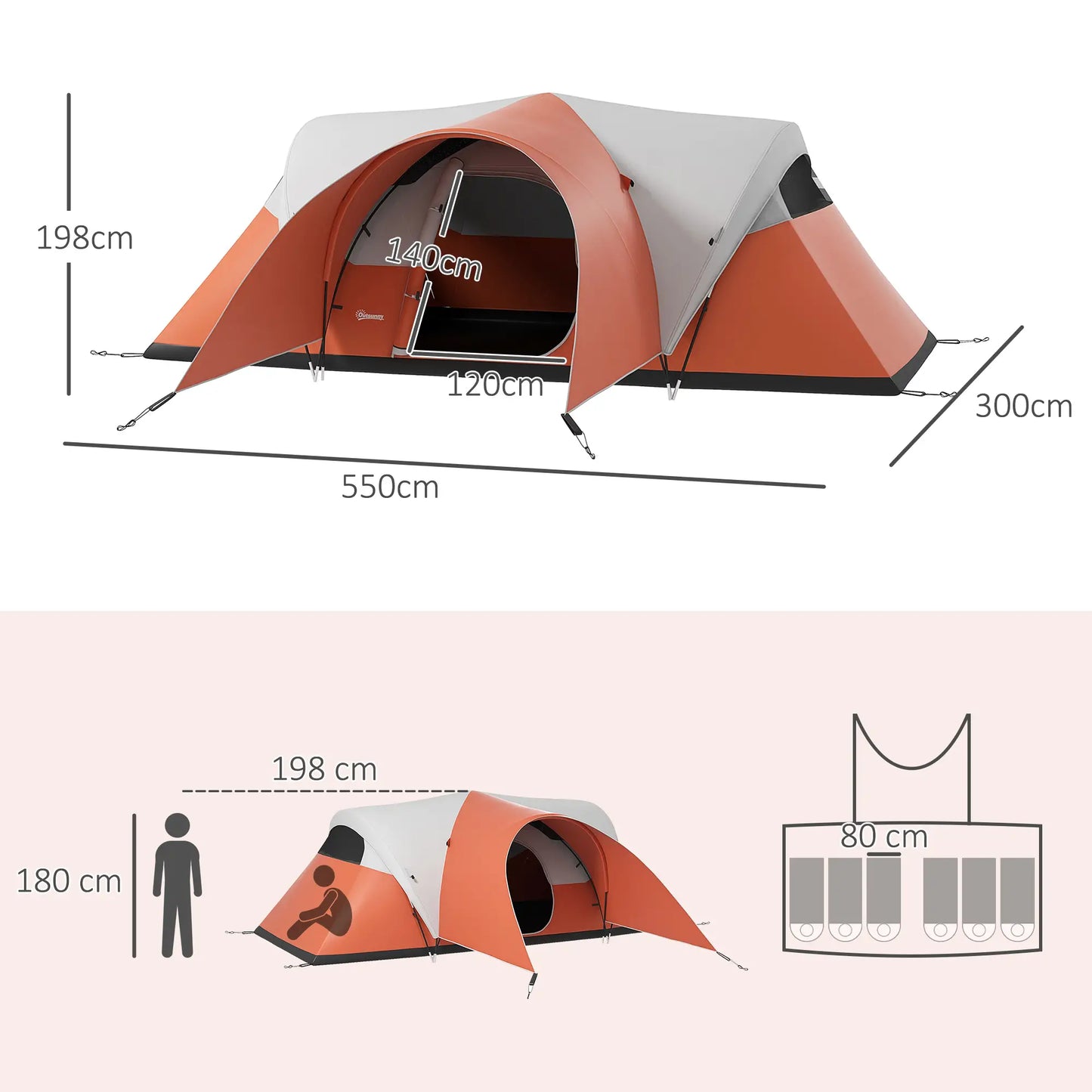 Nancy's Canale Kampeertent - Camping Tent - 5-6 Personen - Oranje - ± 550 x 300 x 200 cm