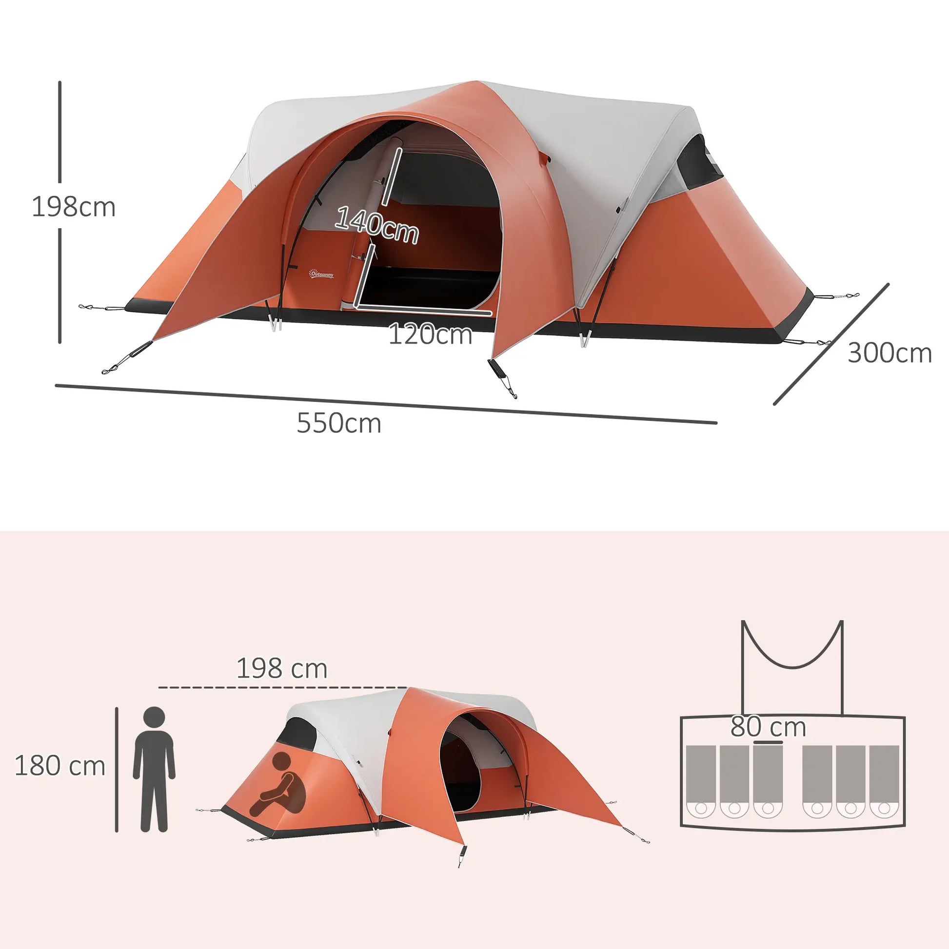 Nancy's Canale Kampeertent - Camping Tent - 5-6 Personen - Oranje - ± 550 x 300 x 200 cm