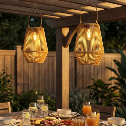 Nancy's Satriano Sfeerverlichting voor buiten - Zonne-lataarns - Buitenlampen - Set van 2 - Bruin - Rotan