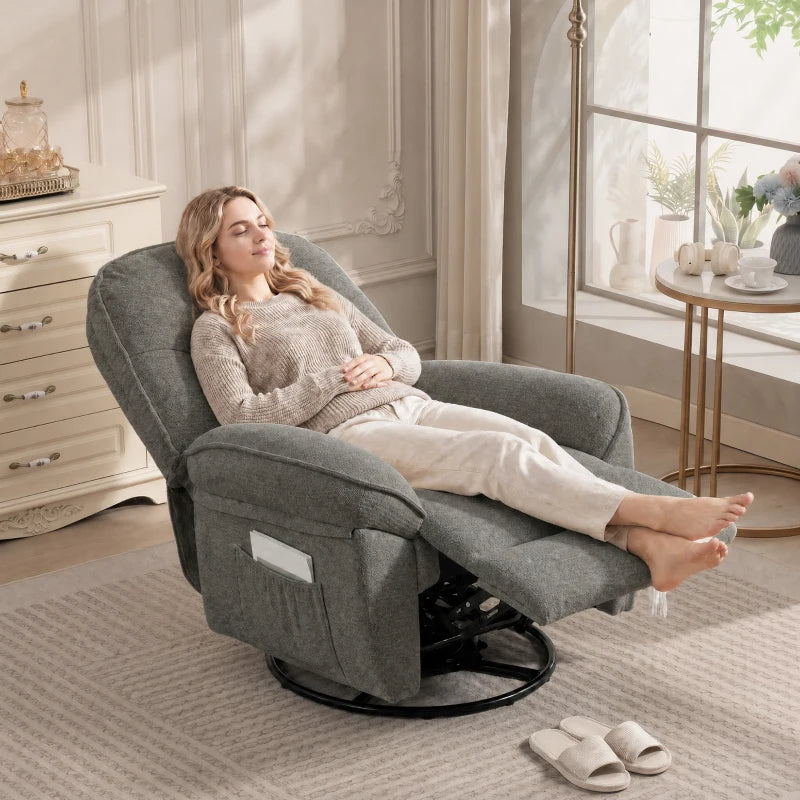 Nancy's Teolo Lounge Fauteuil - Relax Stoel - Loungestoel - Draai-, schommel en ligfunctie - Grijs - Chenille