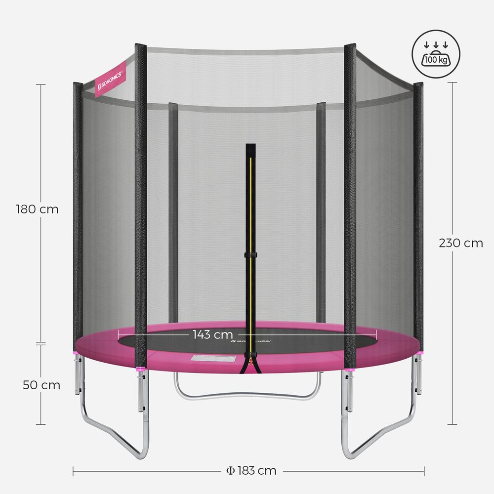 Nancy's Fiães Trampoline met Veiligheidsnet - Roze / Zwart - ± Ø 180 cm