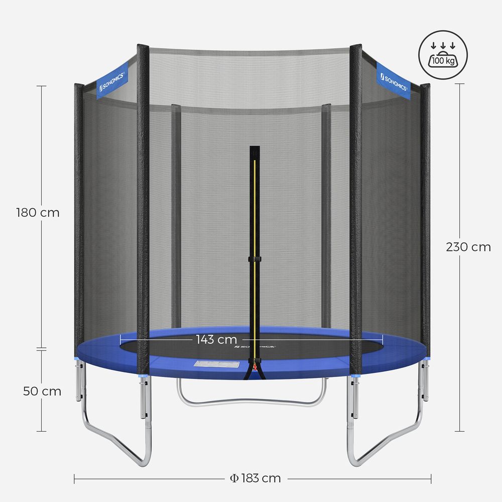 Nancy's Feira Trampoline met Veiligheidsnet - Zwart / Blauw - ± Ø 180 cm