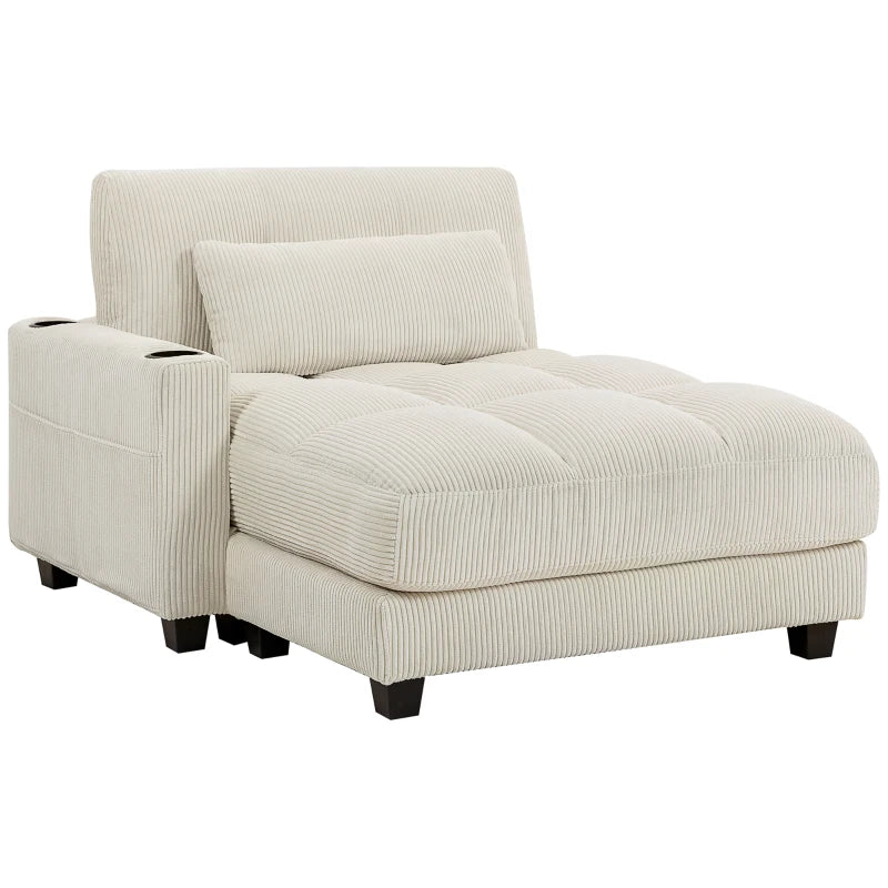 Nancy's Pedara Lounge Fauteuil - Relaxstoel - Loungestoel - Chaise Longue- Bekerhouders - Crèmewit - Corduroy
