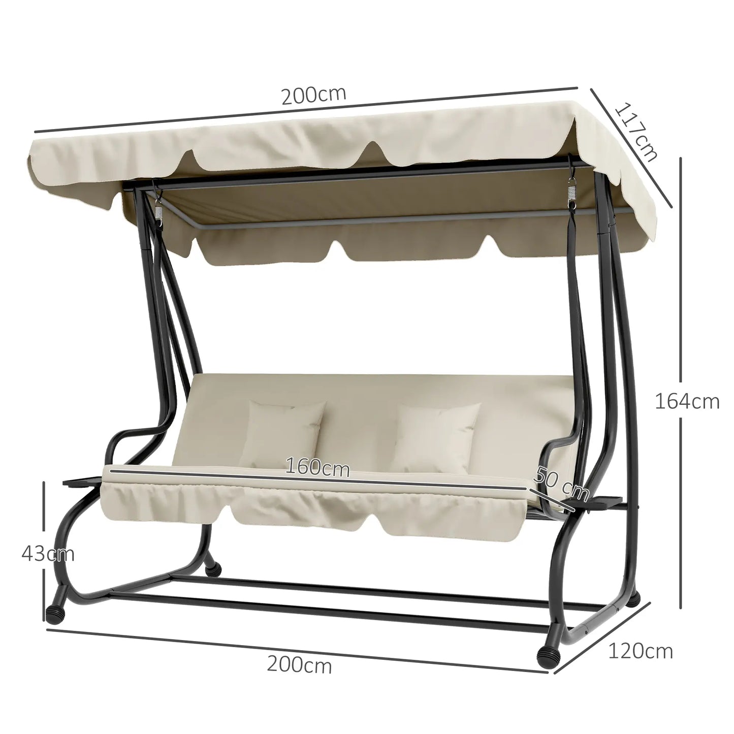 Nancy's Cordignano Schommelbank - Tuinschommel - Hollywood Schommel met zonnekap - Roomwit - ± 200 x 120 x 165 cm