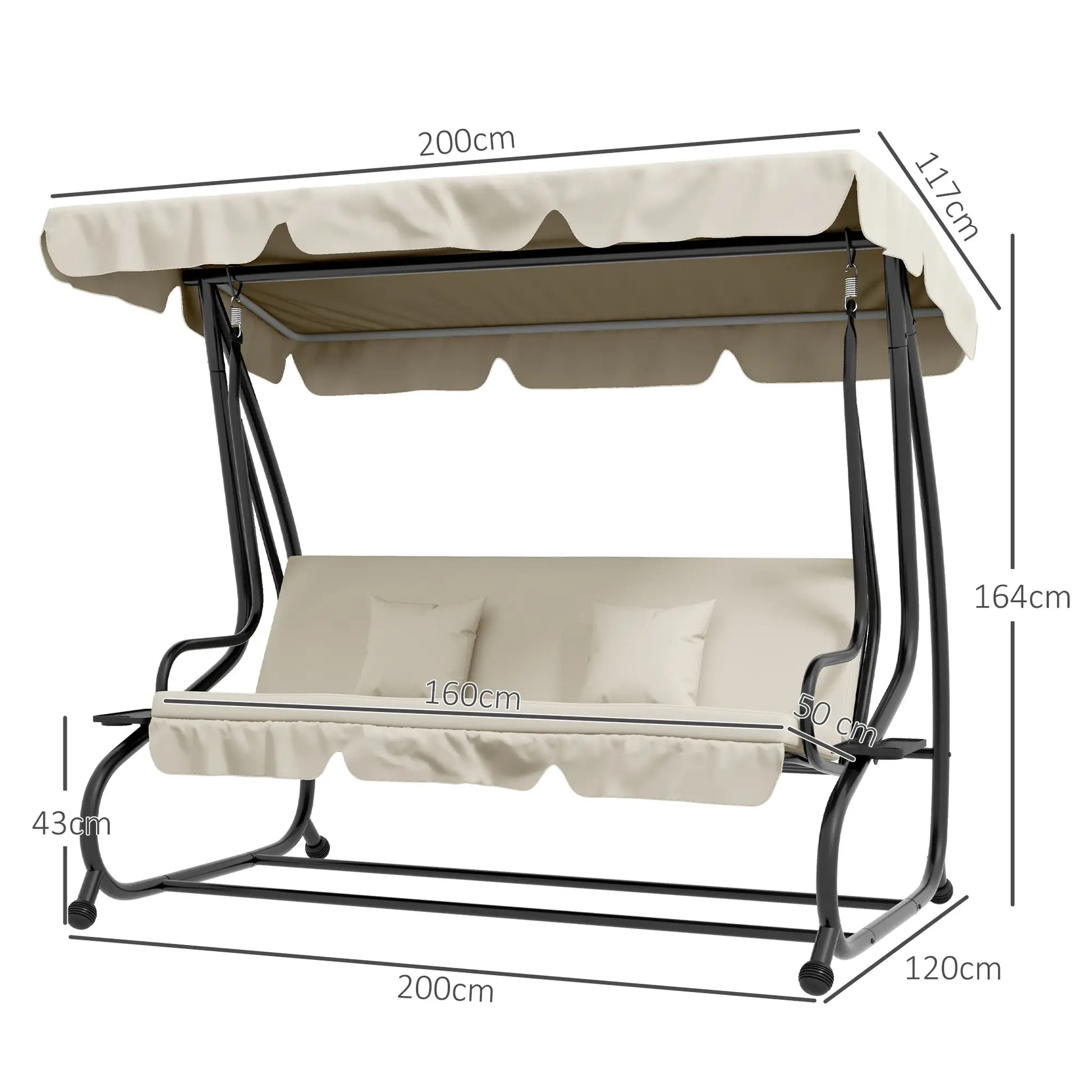 Nancy's Cordignano Schommelbank - Tuinschommel - Hollywood Schommel met zonnekap - Roomwit - ± 200 x 120 x 165 cm