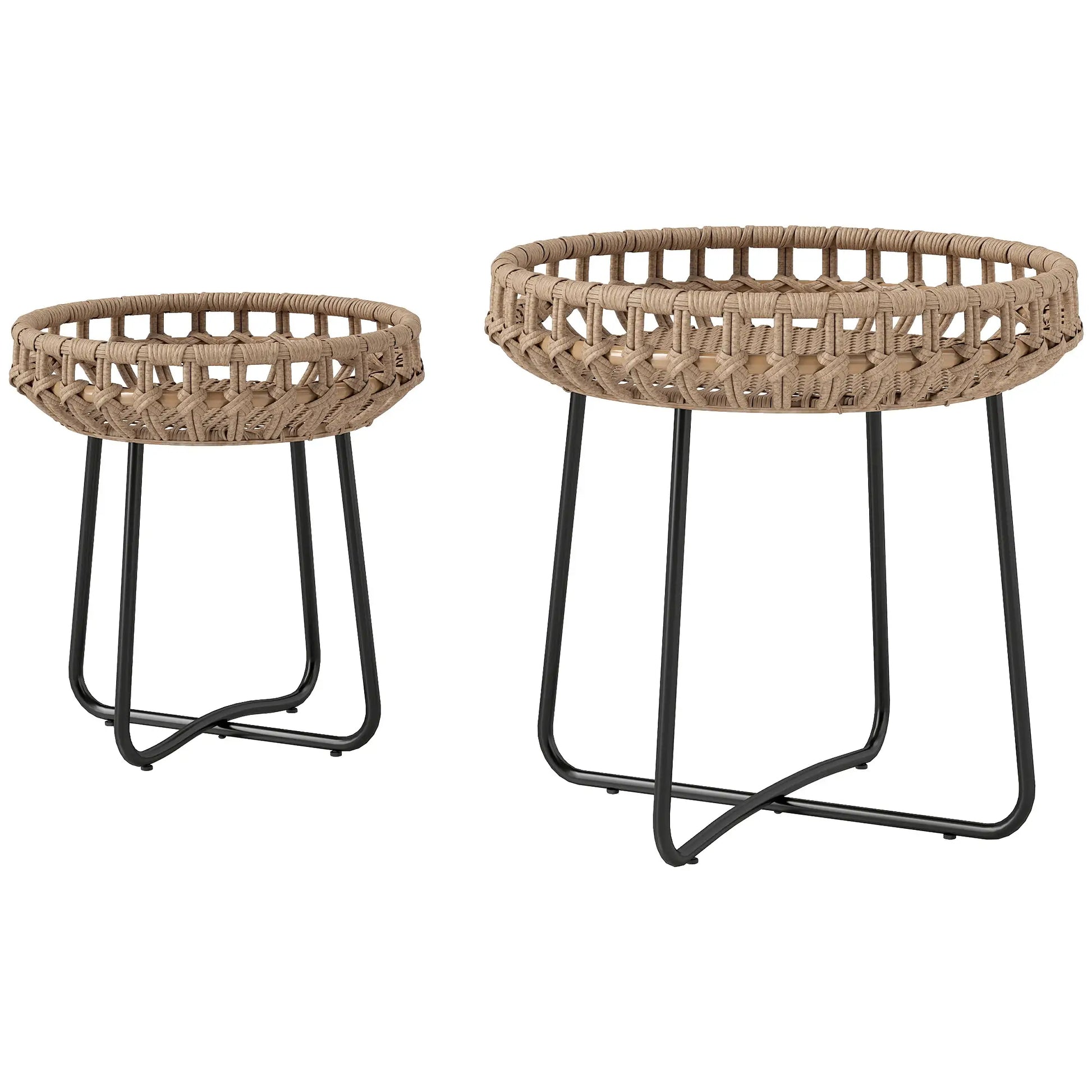 Nancy's Fontevivo Balkontafels - Bijzettafels - Set van 2 - Bruin / Zwart - Rotan