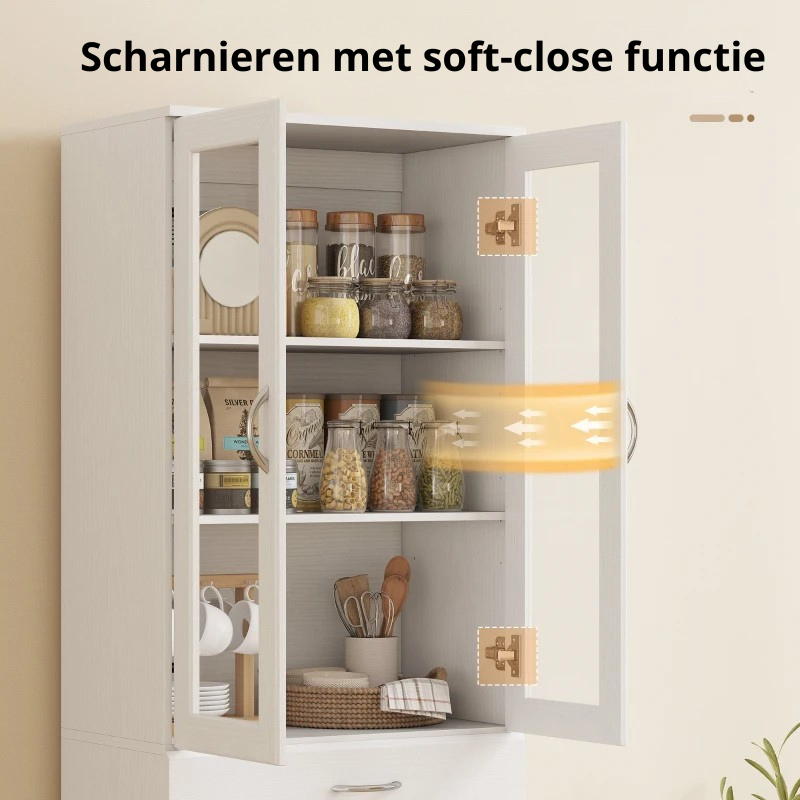 Nancy's Pioraco Keukenkast - Voorraadkast - Opbergkast - Buffetkast - Wit - 60 x 35 x 180 cm