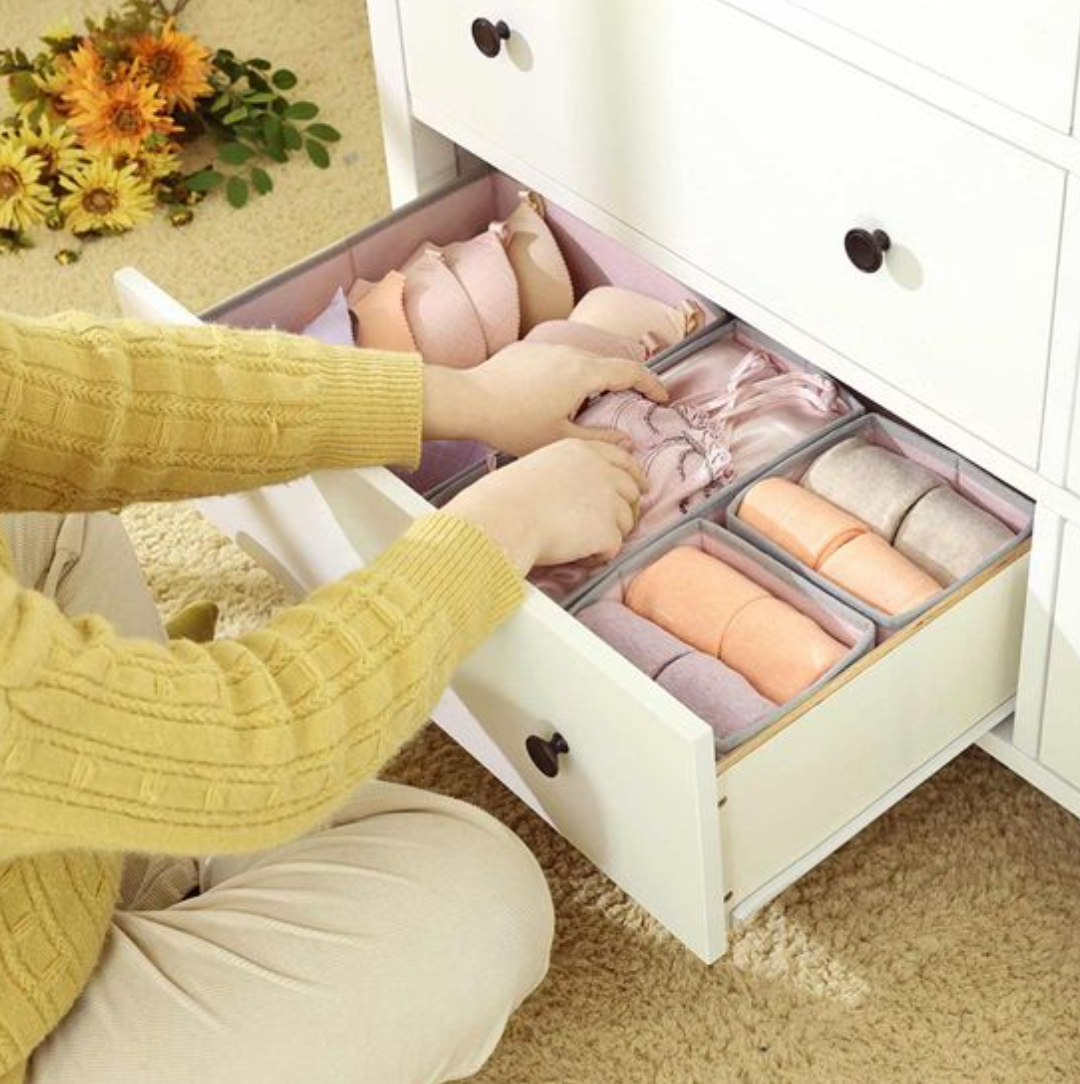 Nancy's Hammond Opbergdozen - Set Van 6 - Organizers - Opvouwbaar - Stof - Ondergoed - Grijs - Diverse Afmetingen