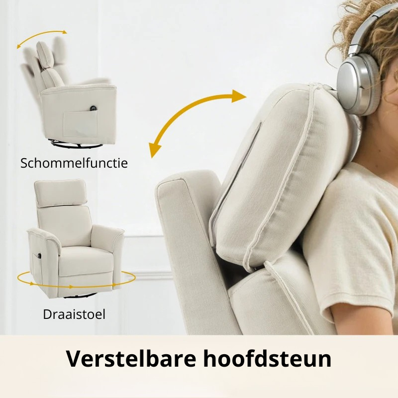 Nancy's Pontebba Elektrische Fauteuil - Relaxfauteuil - Verstelbaar - Crèmewit - Chenille