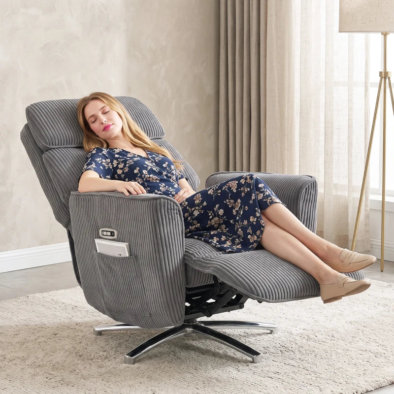 Nancy's Tarzo Elektrische Fauteuil - Relaxfauteuil - Relaxstoel - Draaibaar - Donkergrijs / Zilver - Corduroy Look