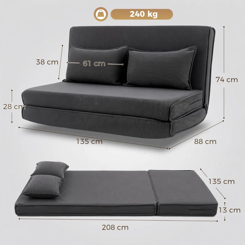 Nancy's Tavullia Slaapbank - Vloersofa - Verstelbare rugleuning - Donkergrijs - Corduroy