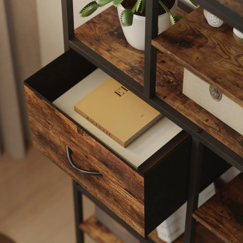 Nancy's Ovaro Boekenkast - Opbergkast - Open vakken en laden - Bruin / Zwart - ± 70 x 30 x 150 cm