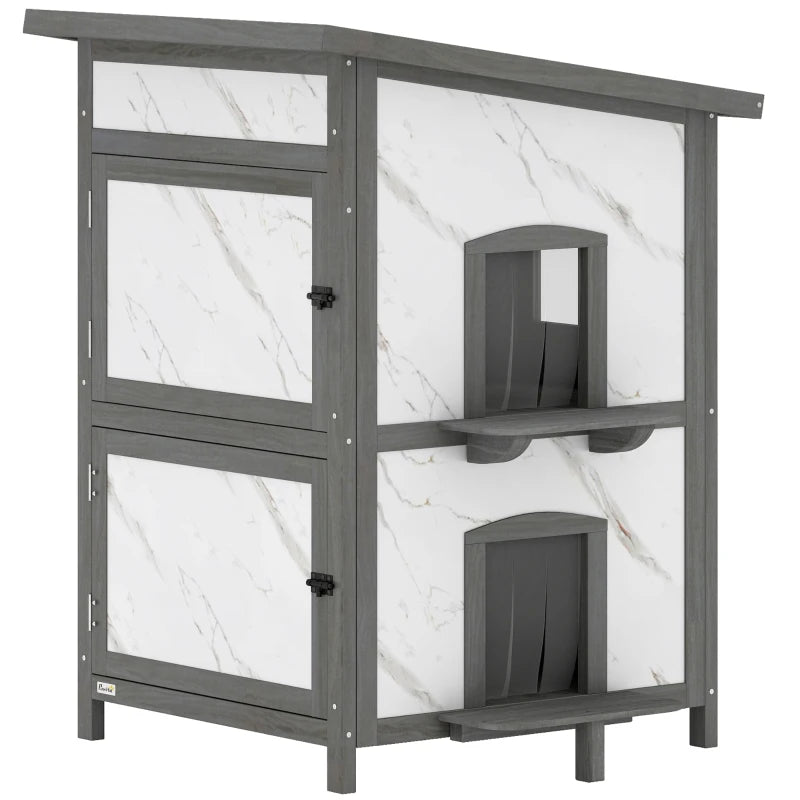 Nancy's Pesaro Kattenhuis - Kattenvilla - Kattengrot - Grijs / Wit - Dennenhout - ± 60 x 60 x 90 cm