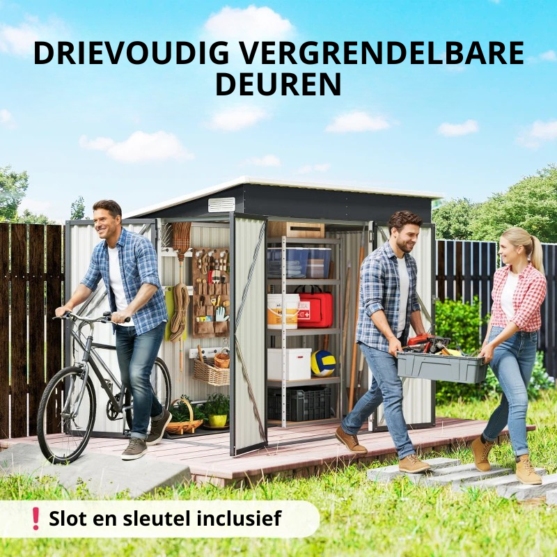 Nancy's Prunetto Opbergschuur - Tuinschuur - Gereedschapsschuur - Grijs - Staal - ± 235 x 130 x 163/185 cm