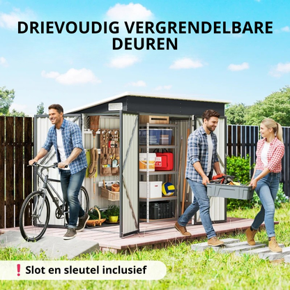 Nancy's Prunetto Opbergschuur - Tuinschuur - Gereedschapsschuur - Grijs - Staal - ± 235 x 130 x 163/185 cm