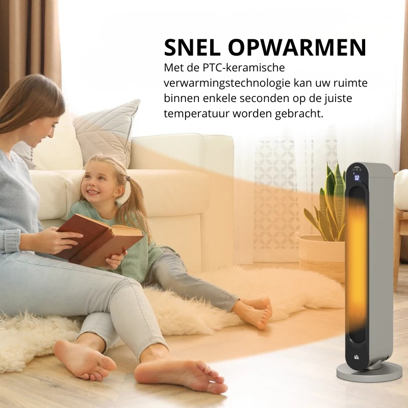 Nancy's Mulazzo Kachel - Keramische Verwarming - Mobiele Kachel - LED-Display - Zilver