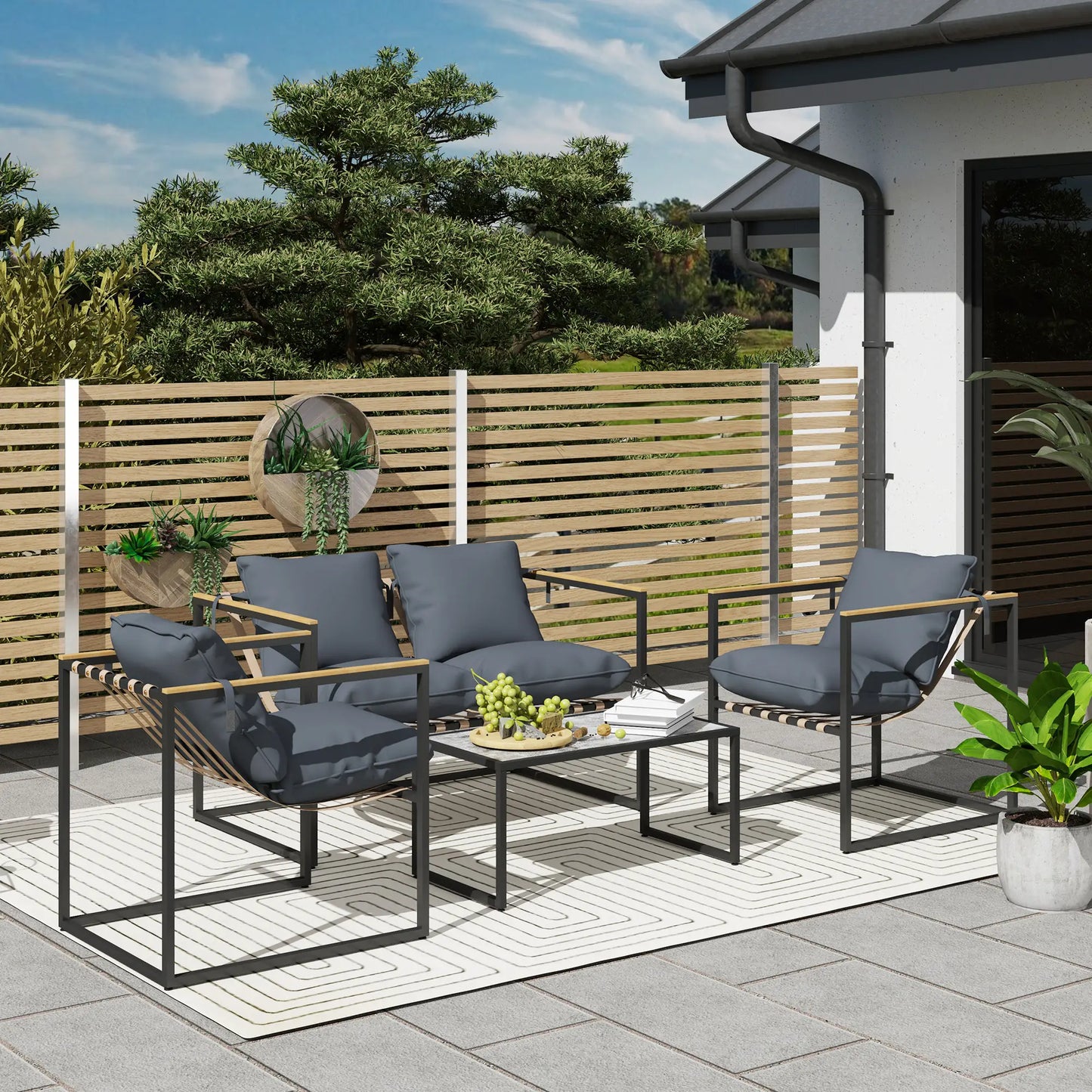 Nancy's Longra Loungeset 4-Delig - Tuinset - Tuinmeubelset - Grijs / Zwart/ Bruin