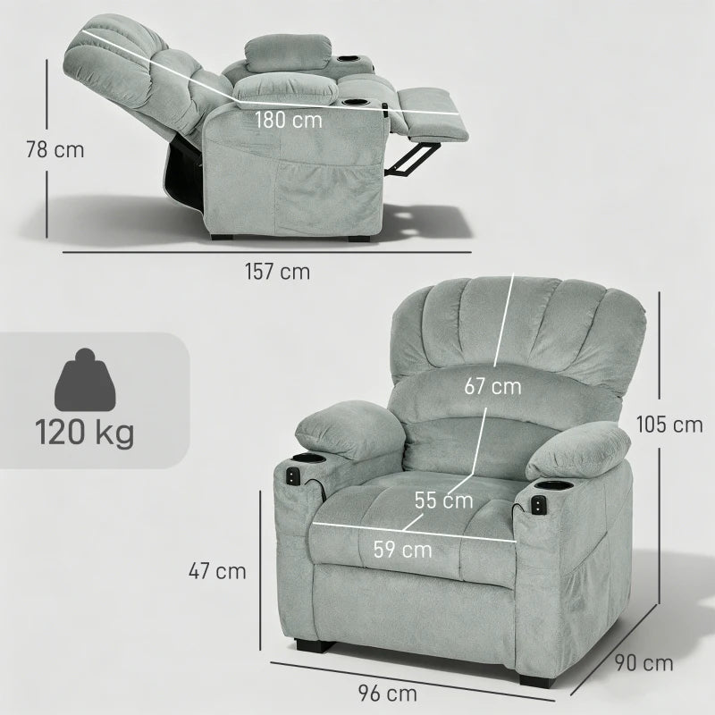 Nancy's Tassullo Elektrische Fauteuil - Relaxfauteuil - Relaxstoel - Kantelbaar - Grijs - Fluweel