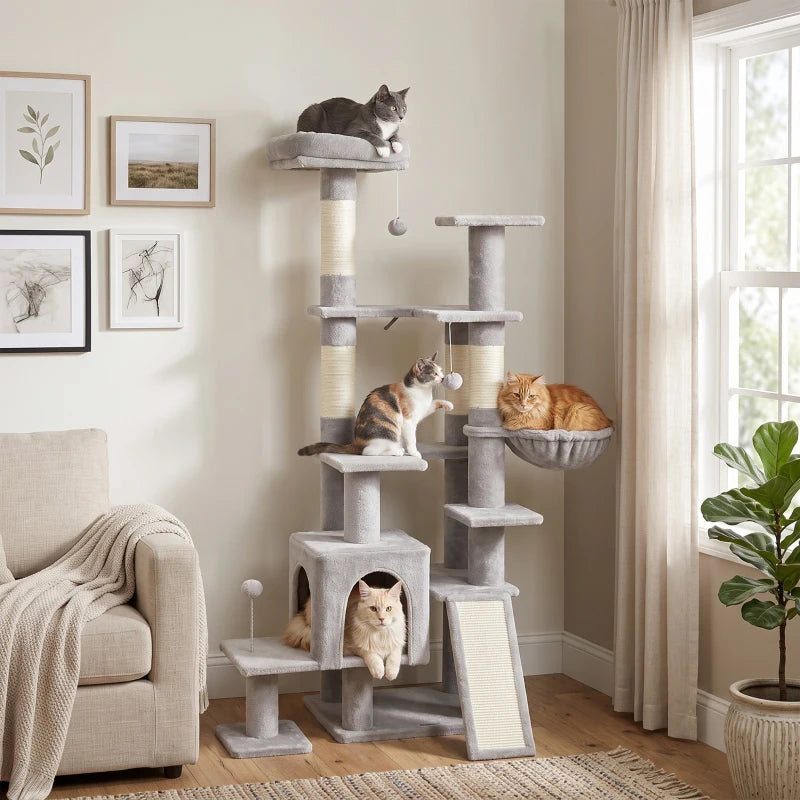 Nancy's Tortolì Krabpaal - Kattenboom - Klimboom met 5 verdiepingen - Grijs / Crèmewit - 78 x 40 x 152 cm