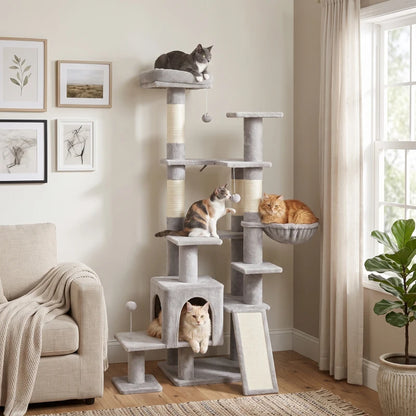 Nancy's Tortolì Krabpaal - Kattenboom - Klimboom met 5 verdiepingen - Grijs / Crèmewit - 78 x 40 x 152 cm