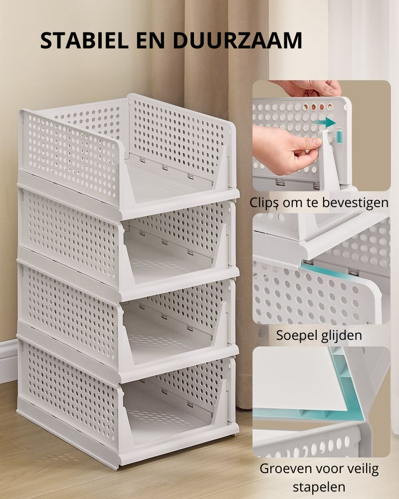 Nancy's Piazzolo Organizers - Opbergmanden - Stapelbaar - Opvouwbaar - Set van 6 - Wit - ± 45 x 35 x 20 cm