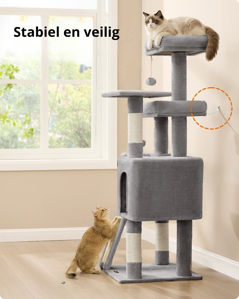 Nancy's Sestriere Krabpaal - Kattenboom - Krabplank - Grijs - Pluche - ± 50 x 50 x 135 cm