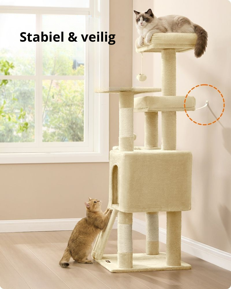 Nancy's Settala Krabpaal - Kattenboom - Krabplank - Beige - ± 50 x 50 x 135 cm