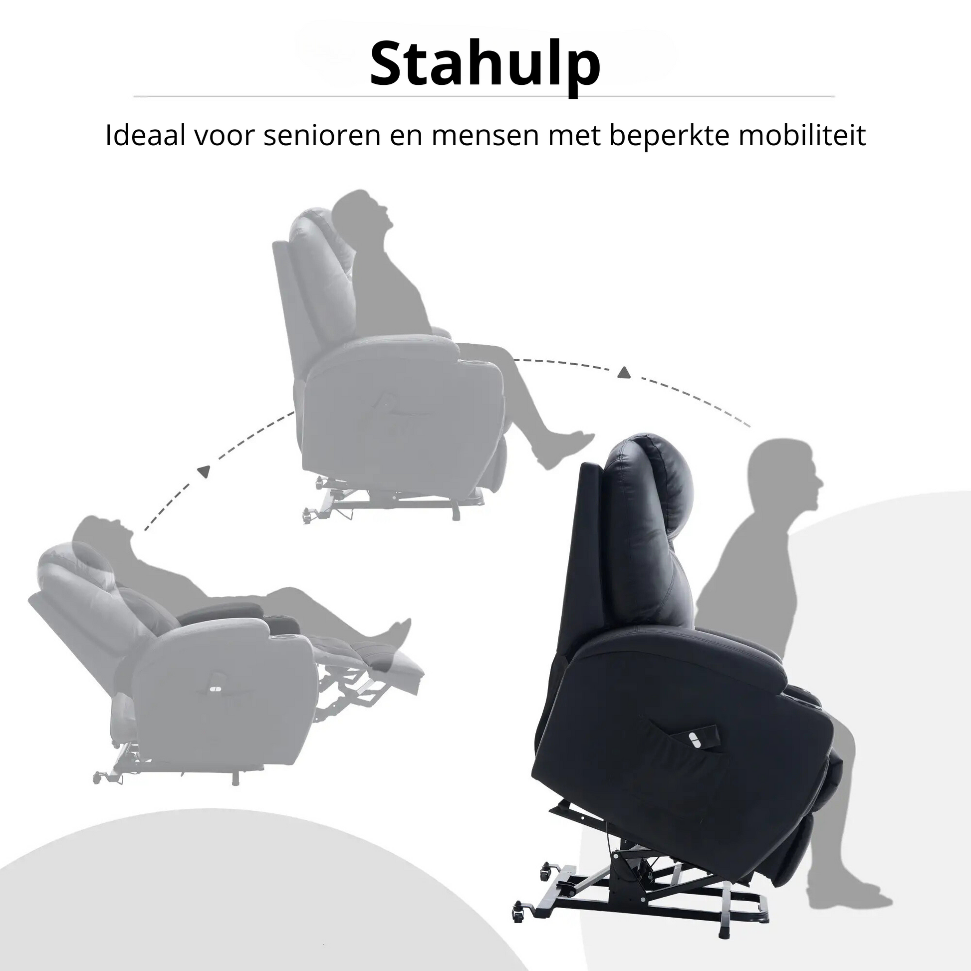 Nancy's Fornos Sta op stoel - Opstastoel - Seniorenstoel - Relaxfauteuil - Zwart - Kunstleer
