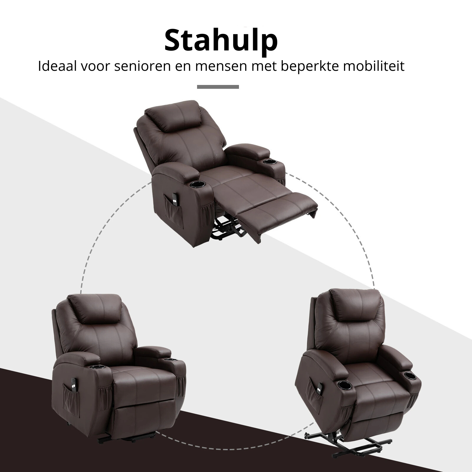 Nancy's Mazouco Sta op stoel - Opsta stoel - Seniorenstoel - Relaxfauteuil - Koffiebruin - Kunstleer