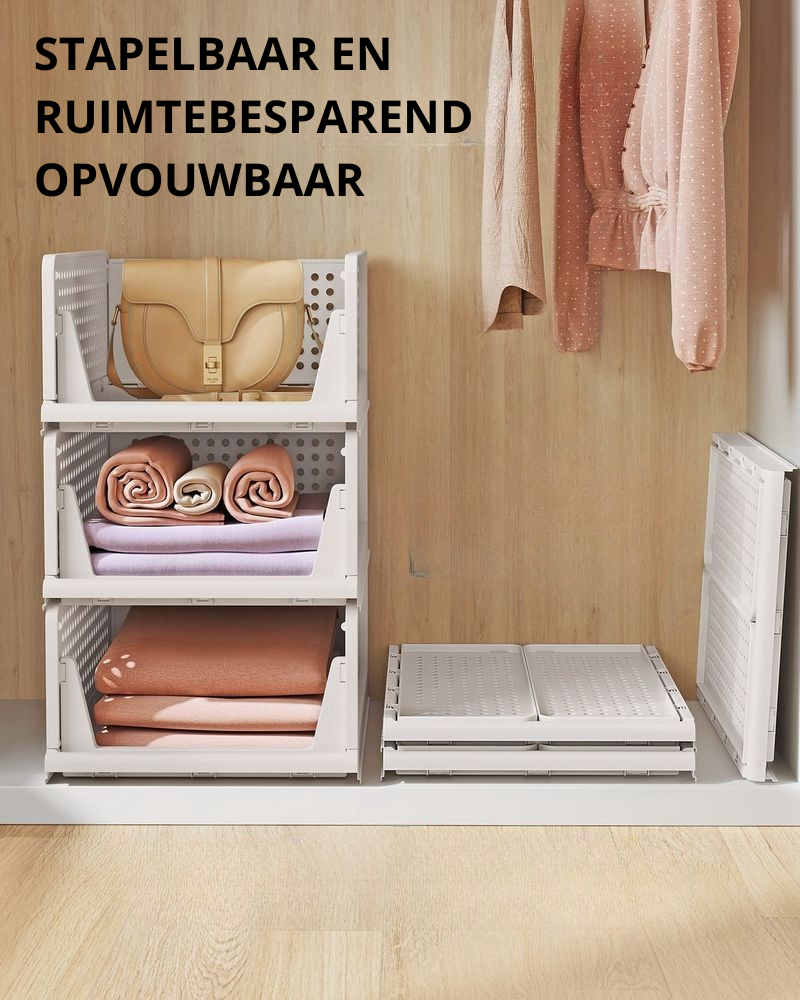 Nancy's Piazzolo Organizers - Opbergmanden - Stapelbaar - Opvouwbaar - Set van 6 - Wit - ± 45 x 35 x 20 cm