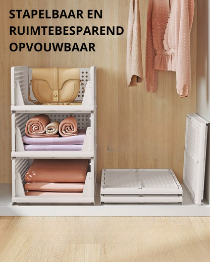 Nancy's Piazzolo Organizers - Opbergmanden - Stapelbaar - Opvouwbaar - Set van 6 - Wit - ± 45 x 35 x 20 cm