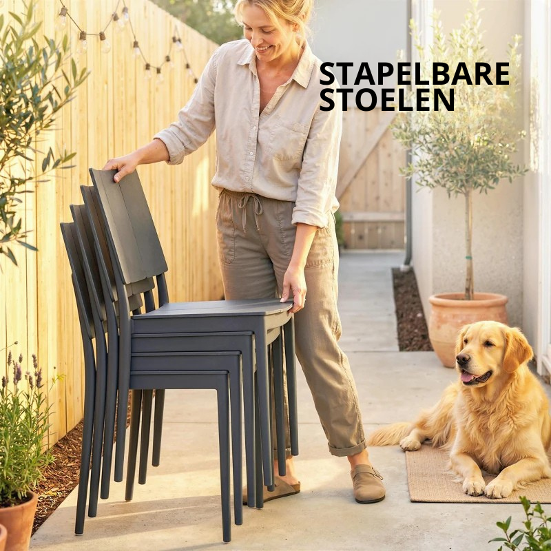 Nancy's Sarre Tuinset - 5-Delige Tuinmeubelset - Tuintafel Set - Grijs - Staal / Kunststof