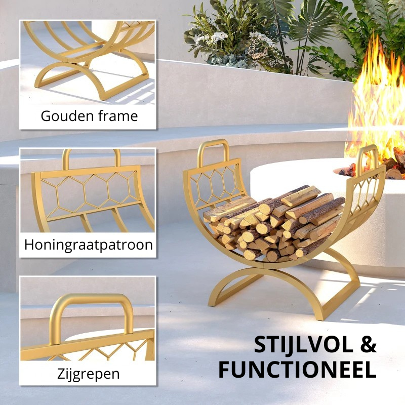 Nancy's Mortara Haardhoutrek - Houtrek - Houtopslag - Brandhoutrek - Goud - Staal