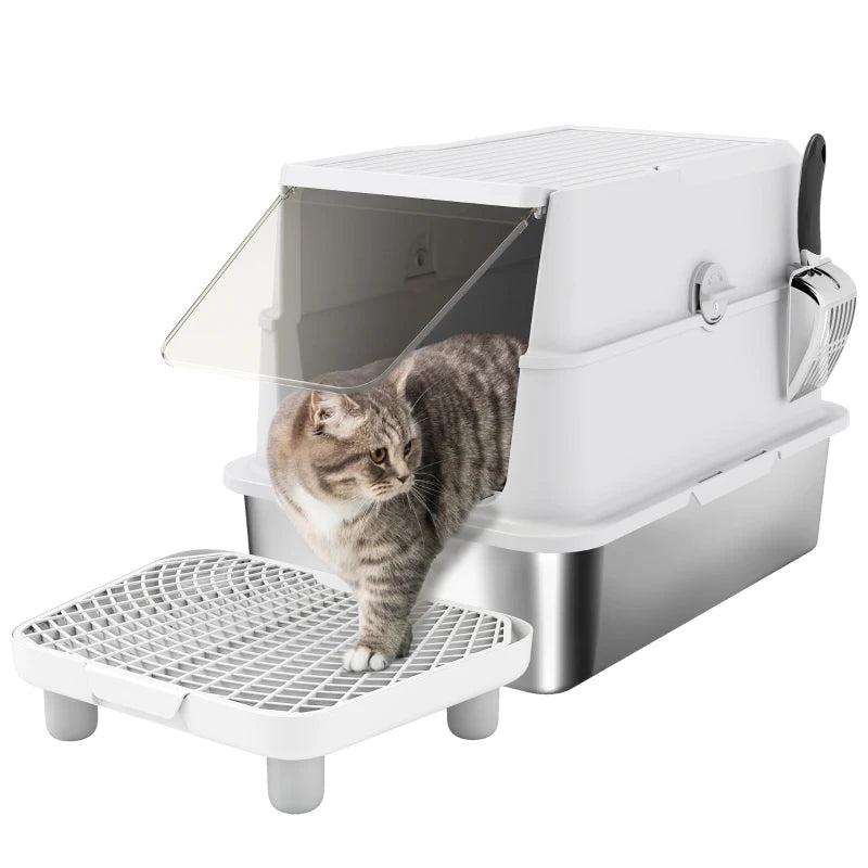 Nancy's Talla Kattenbak - Katten toilet - Katten WC met Deksel - RVS / Kunststof - ± 60 x 40 x 45 cm
