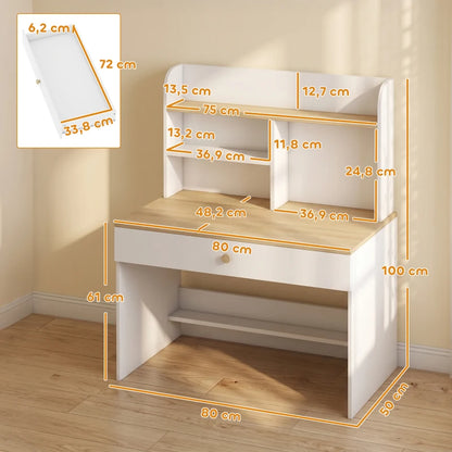Nancy's Torchiara Kindertafel - Kinderbureau - Opbergruimte - Wit / Houtlook - 80 x 50 x 100 cm