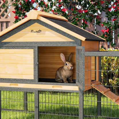 Nancy's Emarese Dierenhok - Konijnenhok - Dierenverblijf - Dennenhout / Staal - ± 215 x 55 x 85 cm