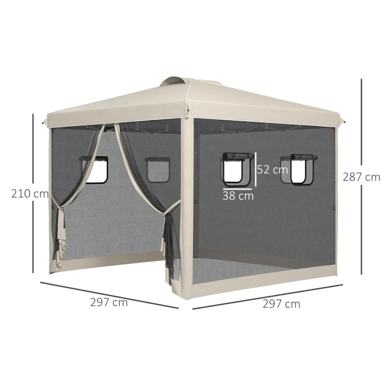 Nancy's Amares Paviljoen - Partytent - Tuin Paviljoen - Beige / Zwart - ± 300 x 300 x 290 cm