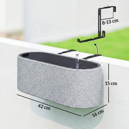 Nancy's Rigoli Plantenbakken Set van 2 - Bloembakken - Hangend of staand - Zelfbewateringssysteem - Grijs - Kunststof - ± 40 x 15 x 15 cm